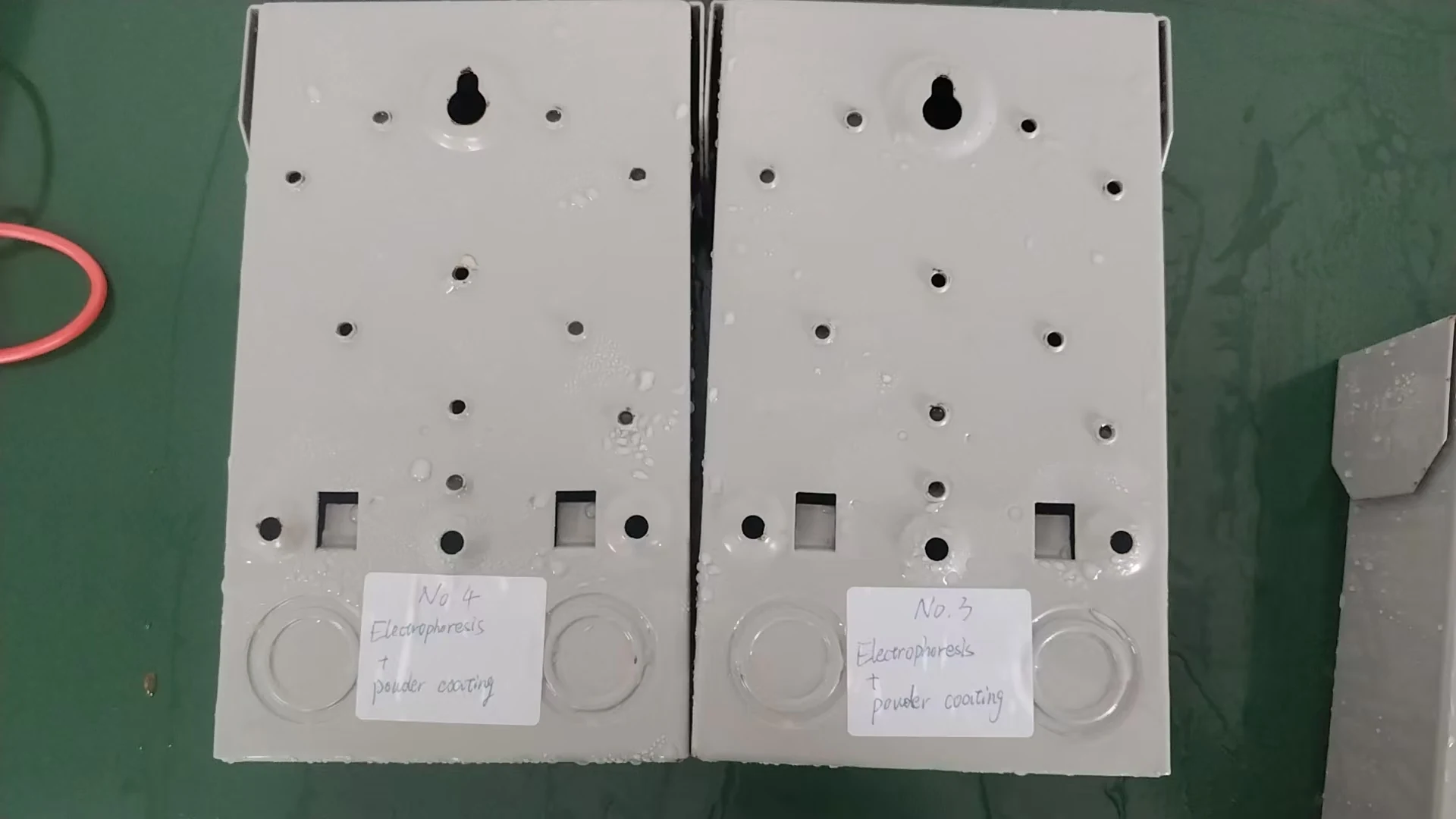 Electrophoretic coating plus powder coating samples after 163 hours